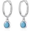 IMINI Delicati orecchini a cerchio con lunetta per donne e ragazze, in argento Sterling 925, 6 mm, con pietra turchese rotonda portafortuna pendenti a goccia per cartilagine, gioielli carini per feste di