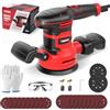 TEENO Levigatrice Orbitale 450W con 6 Velocità, Ø125/150mm, 13000 RPM,20 Dischi Abrasivi, Contenitore Polvere, Cavo 2 m - Con Occhiali e Guanti - Per Legno, Metallo, Plastica
