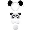 Petitebelle Maschera per capelli con papillon e coda, 4 pezzi, unisex, per bambini da 1 a 5 anni (Panda)