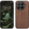 kwmobile Custodia Compatibile con Xiaomi 15T PRO Cover - Protezione in Legno per Smartphone - Back Case con Bumper in Silicone TPU - Marrone Scuro Legno di Noce