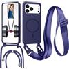 FERLAN Magnetica Cover con Cordino per Apple iPhone 17 Pro Max,Case con Laccio per Il Collo Custodia con Cordino,Cover in Silicone, Regolabile Cordino da Collo Nylon Catena Collana Tracolla, Blu navy
