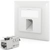 HB-DIGITAL Presa di rete CAT 6a a 1 porta con certificazione GHMT Keystone senza attrezzi max. 10 GBit/s da incasso presa di rete RJ45 presa STP schermata, RJ45, presa dati LAN, colore bianco segnale