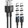 Kuulaa Cavo di ricarica magnetico 3-in-1, Cavi per caricabatterie per telefono a ricarica rapida 3A, Cavo magnetico con luce a led per dispositivi micro USB, tipo C e iProducts (2 pezzi 1m)