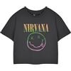 Nirvana T-shirt corta grigia da donna a maniche corte | Top corto grafico con logo arcobaleno | Abbigliamento vintage Grunge Band | Regalo merce musicale da donna, Grigio, XL