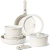 JUST PERFECTO HOUSEHOLD APPLIANCES Just Perfecto Essential Batteria di Pentole 11 Pezzi, Manici Amovibili Padella con Casseruola Fonda, Padella, Tegame, Wok, Coperchi, Antiaderenti per Induzione,Lavastoviglie, Gas e Forno (Beige)