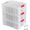SUNDIS Glass Store, 3 scatole portaoggetti bicchieri, con coperchio a clip | Capacità 24 bicchieri, altezza mas. di 16,5cm, in plastica trasparente, rinforzata, pareti diritte, impilabili e combinabili