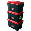 SUNDIS Locker, Set di 3 scatole di plastica da 60 Litri, con Coperchio a Clip, impilabile, Ideale per l'officina, Il Trasporto, Il Garage e Il Fai da Te