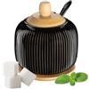 Pullmer Zuccheriera in ceramica con coperchio in legno di bambù con sottopentola in bambù e cucchiaio da zucchero, zuccheriera (OSBO nero lucido)