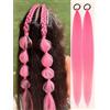 Ohobloom Hair Confezione da 2 extension a ponytail rosa con tie, poncho intrecciato rosa, per festival fai da te, 26 pollici