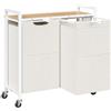 HOOBRO Cesto Portabiancheria, Carrello per Lavanderia, Cesto Smistamento Bucato, Cesto Porta Biancheria, con 2 Sacchi Rimovibile di Tessuto Oxford, 2 x 49,5 L, Bianco e Effetto Legno EWN72XY01