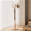 AQIMUELE Attaccapanni, Appendiabiti da Terra in Legno, 12 Ganci, 3 Altezze, per Cappotti, Cappelli e Borse, per Ingresso, Ganci e Palo in Legno di Gomma, Design ad Albero, Naturale