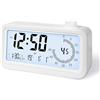 Lafocuse Sveglia Digitale da Comodino LCD con Timer a Conto Alla Rovescia, Luce Notturna, Alimentato a Batteria, Snooze, 3 Allarme, Temperatura e Calendario, 12/24H per Camera da Letto, Bambini