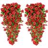 Artifolia 4 Pezzi Fiori Artificiali da Cadente Esterno, Finti Seta Fiori, Finta Pianta Resistenti ai Raggi UV plastica bouquet per Hotel il Giardino Matrimonio Balcone Decorazioni per la Casa-Rosso