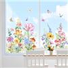 Supzone Adesivi Finestra Fiori Selvatici Farfalla Vetrofanie Fiori Multicolori Decorazioni Primavera e Estate, Decorazioni per Vetri Anti-Uccelli Adesivi Statici per Finestre