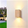 Doughelec Applique da Parete Interno LED Legno, Lampada da Parete Applique da Muro Bianco Caldo 3000K 2X 5W GU10 Sostituibile Luce Up Down Vintage per Camera da letto Corridoio Soggiorno, 18CM 1PCS
