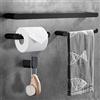 Wopeite Porta Asciugamani Bagno Set di 4, Accessori Montata a Parete, Alluminio, da 40cm, Ganci per Accappatoio, Porta Carta Igienica, Completo, Nero