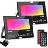 ChangM 50W Faretto LED RGB Esterno Con Telecomando 12 Colori 4 Modalità Illuminazione Proiettore LED, Impermeabile IP66, per Natale Halloween Festa Giardino 2 pezzi