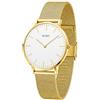 BUREI Orologio ultra sottile Demen minimalista orologio da polso Demen analogico giapponese al quarzo con cinturino in maglia in acciaio inox, regalo per le donne, bianco e oro