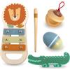 Mamabrum Set Strumenti Musicali Africani - Xilofono, Sonaglio e Nacchere in Legno con Motivi Animali - Gioco Bambino 1 Anno per Sviluppo Sensoriale - Giochi Bambini 1 Anno Educativi Musicali (6 Pezzi)