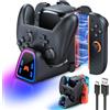 WAXITY [per Switch 2/1] 9 in 1 Controller Stazione di ricarica per Joy Con 2/1 e per Pro Controller 2/1, caricatore rapido per Nintendo Switch 2/Switch 1/OLED/P-ro Accessori per controller con luci RGB