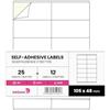 Netuno 25 fogli A4 Etichette Autoadesive 10,5 x 4,8 cm (12 pezzi per foglio) etichette carta bianca per imballaggi ufficio pacchi corrieri logistica archiviazione documenti stampabili scrivibili