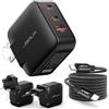 JSAUX Caricabatterie USB C 65W, Caricatore GaN a 3 Porte con Spina Pieghevole, Include Cavo USB C da 2m e Adattatori UK/EU, Carica Rapida per Laptop, iPhone 17, Galaxy, Switch 2, Steam Deck