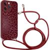 Coalbooliy Custodia con Cordino per iPhone 14 Pro Max 6,7, Aesthetic Leopard Leopardata Modello Morbido Silicone Rosso Cover Laccio Collana Antiurto Bumper Protettivo Case Cellulare Ragazze, 04