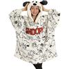 Peanuts Snoopy - Felpa con cappuccio da donna bianca in pile con orecchie 3D, a maniche lunghe, con cappuccio, per rilassarsi, stampa con personaggi, comodo da indossare in interni