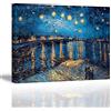 PIY PAINTING Stampe su Canvas, Riproduzione della Notte Stellata sul Rodano Immagine - Famoso Quadro su Tela con Cornice Moderni Murale Fotografia para Sala Regalo di Anniversario Natale 30x40cm