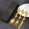 LULLEA Set di posate a forma di bassotto, in acciaio inox, cucchiaio per salsicce, coltello e forchetta, 3 pezzi, colore oro, regalo per uomini e donne, amanti dei cani, lucidato a specchio