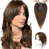 Flufymooz Topper in 100% veri capelli umani da donna, 25,4 cm, con clip, per diradare i capelli, copertura 3D a 360°, capelli naturali con base in seta, 11,4 x 7,6 cm, marrone medio
