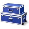 VEVOR Set 2 Casse Portaoggetti in Alluminio, Valigia Portautensili in Pannello Legno Colore Blu con Lucchetto, Rotelle e 3 Maniglie in Metallo, Baule da Trasporto per Viaggi Appartamenti Dormitori