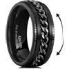 King Will - Anello da uomo in acciaio INOX nero, 8 mm | Elegante inserto a catena, anello girevole antistress, durevole e comodo da indossare