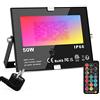 ChangM Faretto LED RGB Esterno Con Telecomando 12 Colori 4 Modalità Illuminazione 50W Proiettore LED, Impermeabile IP66, per Natale Halloween Festa Giardino 1 pezz