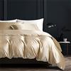 Gezu Set copripiumino 240x260 cm, in raso oro beige tinta unita, set copripiumino per 2 persone, in seta liscia e liscia, morbida, biancheria da letto in raso con 2 federe 65x65 cm con chiusura lampo