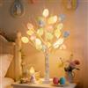 Weiongppy Albero Pasquale Illuminato con Uova Colorate, 60cm Albero Artificiale con 24 LED Bianco Caldo, USB y Funciona con Pilas, Albero Luminoso Decorazione per Scrivania Soggiorno Camera da Letto Feste