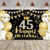 XZEIT 45 Anni Decorazioni Buon Compleanno Banner, 45 Striscione di Compleanno, Poster di Tessuto Sfondo Fotografico 45 Feste di Compleanno Happy Birthday Sfondo Fotografico Uomo Donna (Oro Nero)