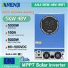 ANENJI 5KW 48V Inverter solare ibrido Doppia uscita MPPT 100A Regolatore solare a onda sinusoidale pura WiFi integrato Funziona senza batterie