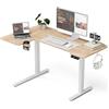 Acrolix Scrivania angolare regolabile in altezza, forma L, 130 x 80 cm, altezza elettrica, regolabile in altezza, ergonomica, L con portabevande e ganci, stabile tavolo da ufficio, marrone chiaro