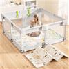 Lertantri Box per bambini con materasso, 120 x 120 cm, piccolo box con tappetino, box per appartamenti, box con rete traspirante su quattro lati e ventose