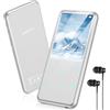 AGPTEK Lettore MP3 Bluetooth 5.3, Lettore Musicale da 64 GB in Metallo, Schermo da 2,4, Qualità Sonora HiFi, MP4 con Pulsanti Touch, Altoparlante, Radio FM, Registratore, 60 Ore di Musica, Argento