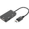 DIGITUS Adattatore/Convertitore DisplayPort - DP a DVI-D & HDMI & VGA - fino a UltraHD 4k30Hz - HDMI 1.4, Displayport 1.2 - Plug & Play - Nero