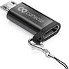 conecto, adattatore da micro USB a USB-C, supporto OTG, compatibile con dispositivi Apple, anello/moschettone inclusi, alloggiamento in alluminio, nero