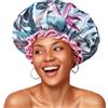 mikimini Cuffia Doccia Donna Capelli Lunghi, Riutilizzabile Impermeabile Cuffia da Bagno con Design Tropicale Elastica Cuffia da Doccia per Capelli Spessi, Medio