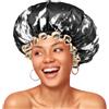mikimini cuffia doccia per donna e uomo - Cuffia riutilizzabile e impermeabile a doppio strato con fascia regolabile ed elastico per capelli lunghi e trecce - Design elegante in bianco e nero, Medio