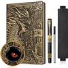 JiaoJiRen DND Dragon - Taccuino in pelle goffrata 3D, formato A5, vintage, con custodia per penna e penna, diario giornaliero a righe fatto a mano, per uomini e donne (drago bronzo)