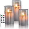 PinnWaa Candele LED, [3 Pcs] Candela Senza Fiamma a Batteria, Tremolante con Telecomando e Funzione Timer, Candela in Vetro per La Decorazione, Festa, Vacanze, Hotel - Grigio