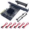 Xdingjiala Scheda PCIe SATA a 6 porte 4x, 6 Gbps SATA 3.0, scheda di espansione controller non raid con 6 cavi per sistemi Windows XP / 7/8/10 / Linux