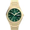 Timex Q Continental Day and Date TW2Y35100 - Orologio al quarzo da uomo con data, 39 mm, cinturino in acciaio inox dorato con quadrante verde