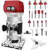 Roadtime Fresa a batteria compatibile con batteria Milwaukee M da 18 V (senza batteria), fresa a bordi senza spazzole a 6 velocità, guida dritta, ruota di guida, 15 frese e 2 chiavi, fresa mano